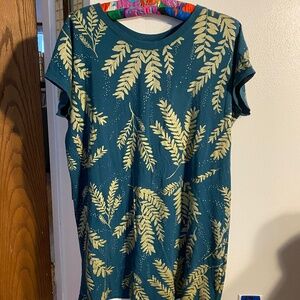 Simka Sol Hand Printed Teal and Gold Tee Dress